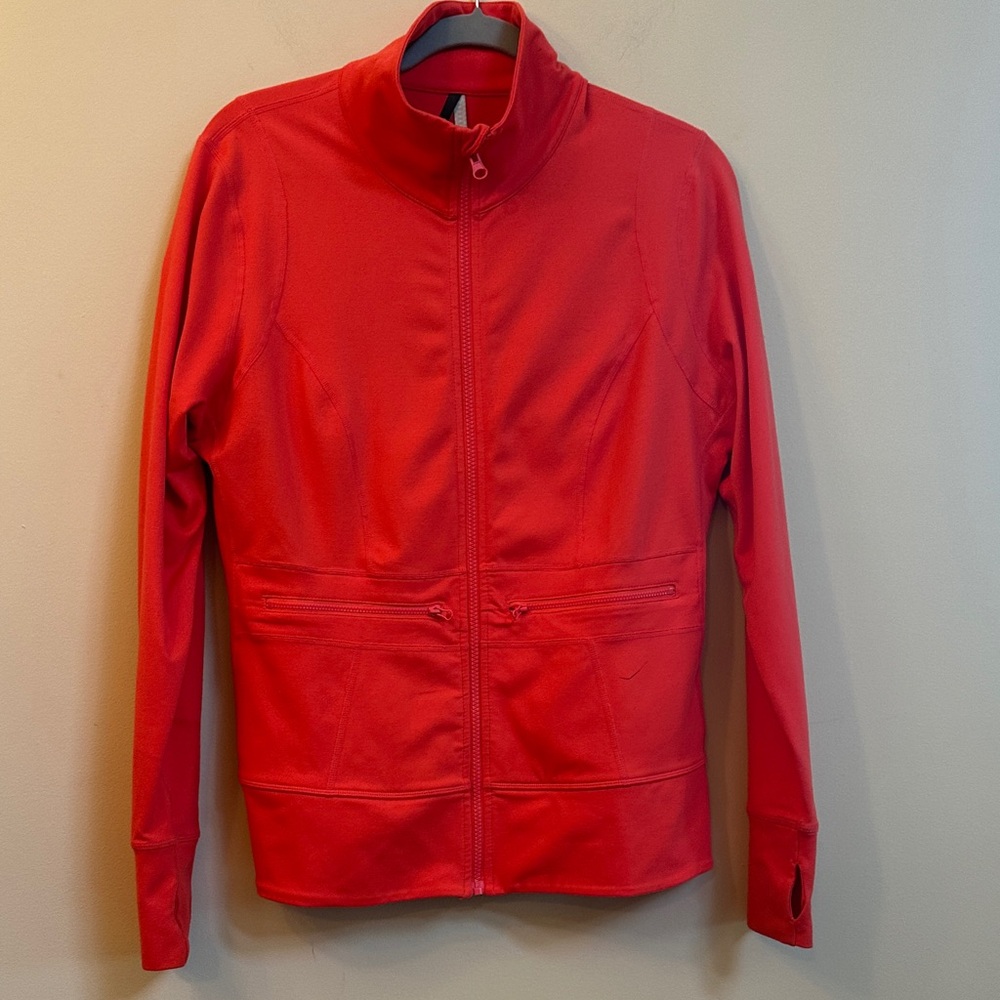 🧡 Dressbarn “Play Fast Forward” Coral Active Jacket – Thumbholes & Pockets, Siz